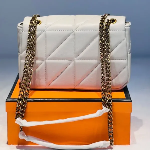 Offwhite Soft Skin Flap Bag With Gold Hardware - Image 3