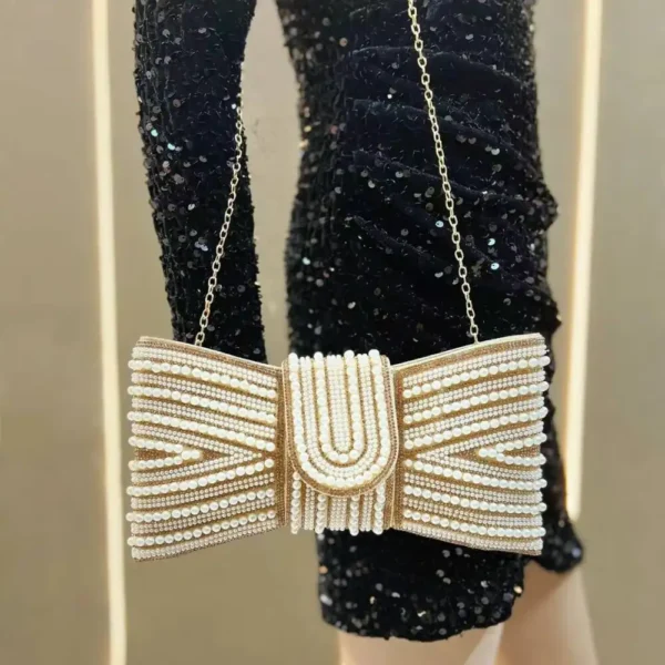 Elegant Pearl Beaded Clutch - Image 3