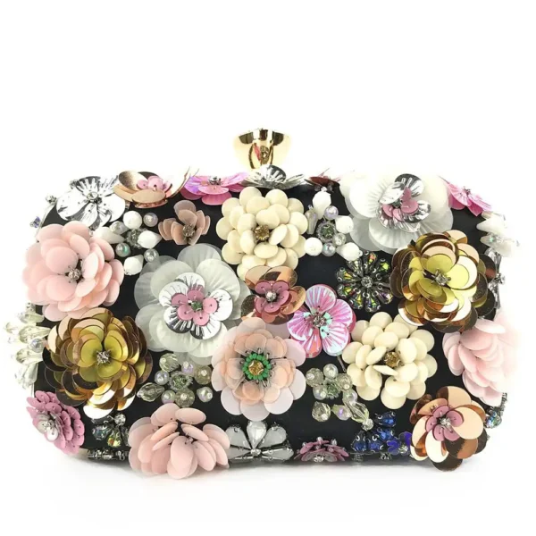 Black Exquisite Flower Beaded Banquet Bag - Image 2