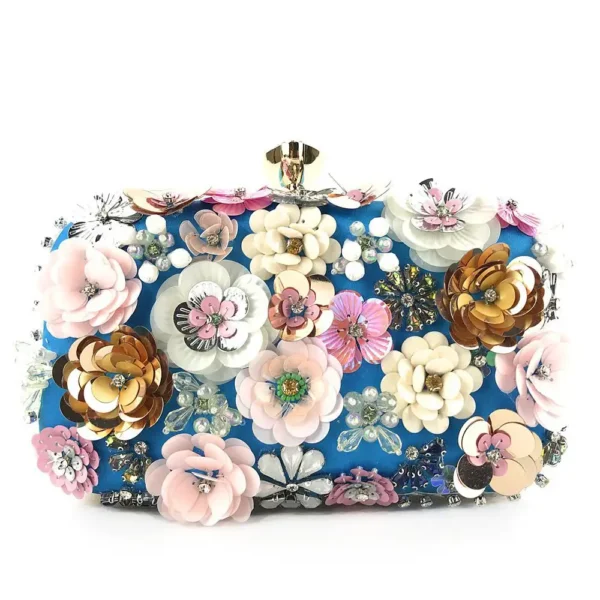 Blue Exquisite Flower Beaded Banquet Bag