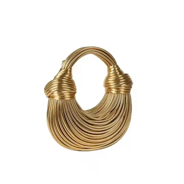 Golden Luxury Designer Woven Noodle Handbag - Image 2