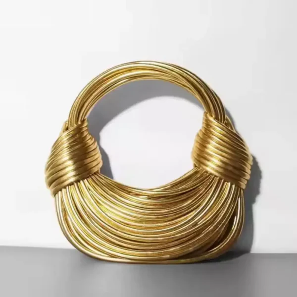 Golden Luxury Designer Woven Noodle Handbag - Image 3