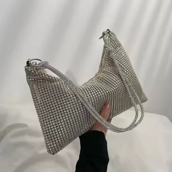 Golden Luxury Diamond Crossbody Tote Bag - Image 3