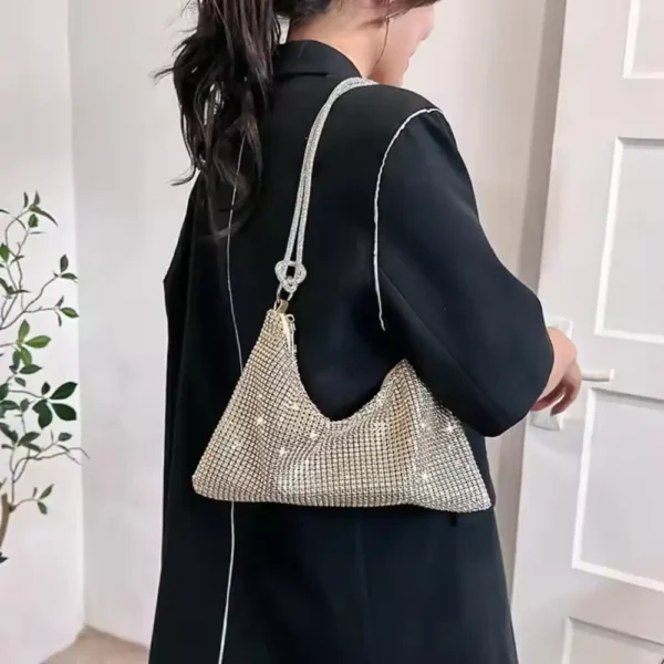 Golden Luxury Diamond Crossbody Tote Bag - Image 2