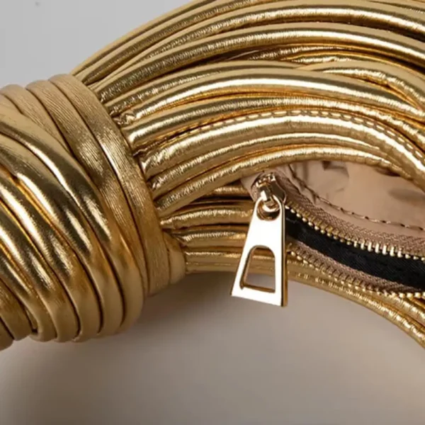 Golden Luxury Designer Woven Noodle Handbag - Image 5
