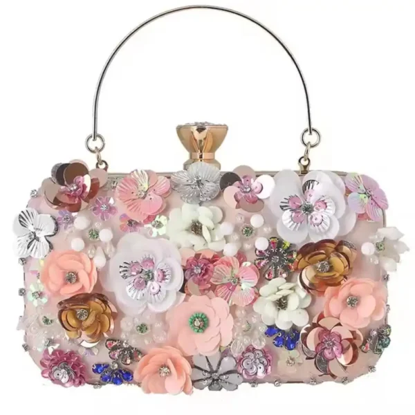 Peach Exquisite Flower Beaded Banquet Bag