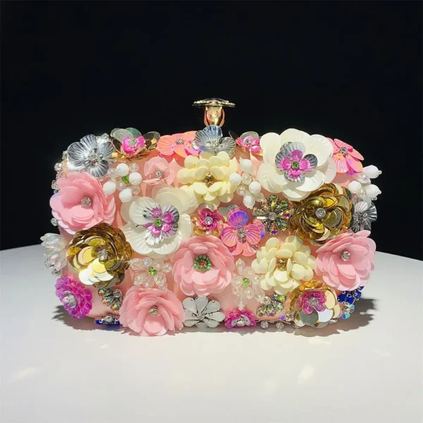 Peach Exquisite Flower Beaded Banquet Bag - Image 2