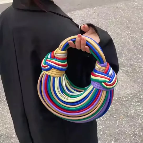 Rainbow Luxury Designer Woven Noodle Handbag - Image 3
