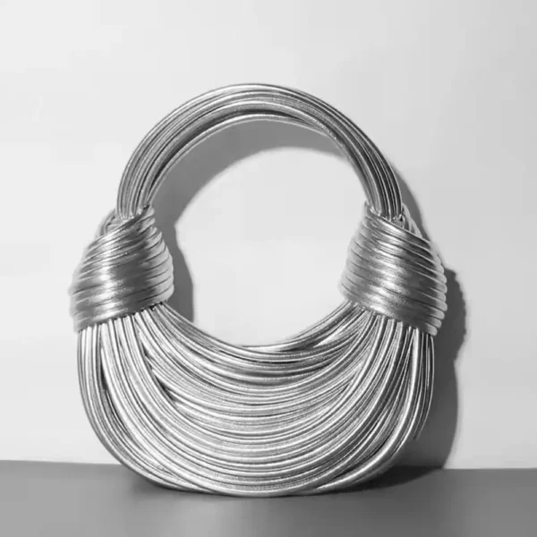 Silver Luxury Designer Woven Noodle Handbag - Image 2