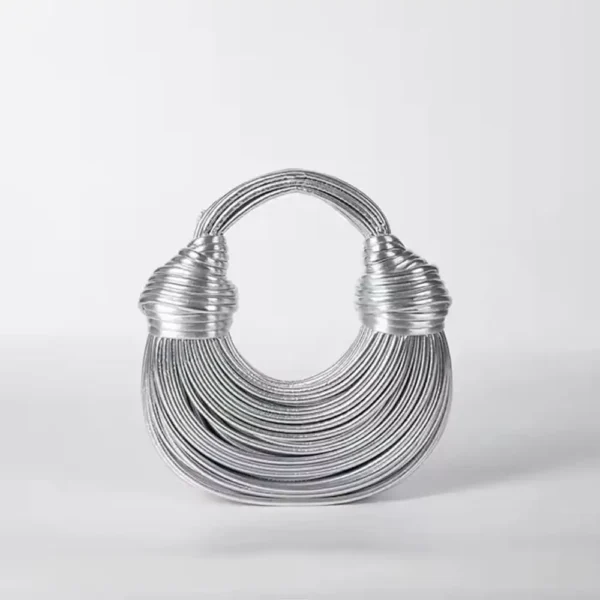 Silver Luxury Designer Woven Noodle Handbag